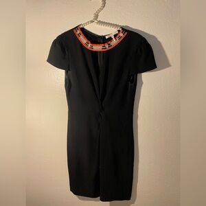 Maje black sheath dress woven ribbon collar twisted waist career Size 1 Small